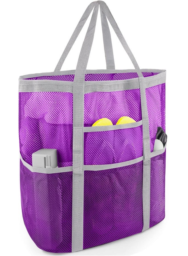 SRISE Mesh Beach Bag - Large Beach Tote Bag for Family Beach Bag for Toys & Vacation Essentials - Purple - Image 1